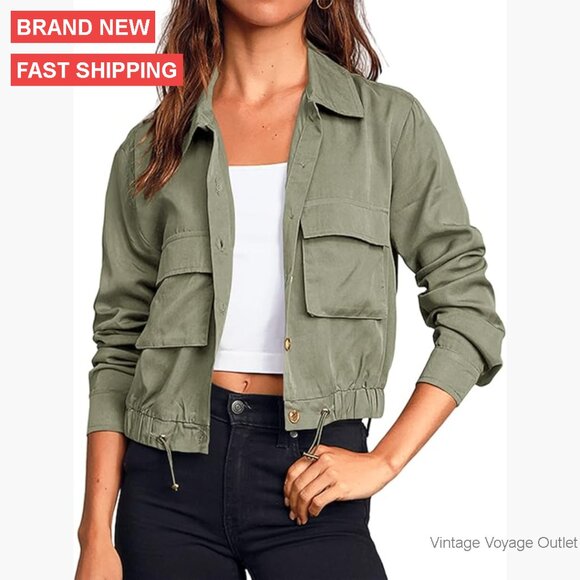 Oversized Utility Anorak Cropped Jacket Long Sleeve Button Down Lightweight